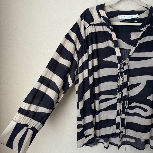 IRO Bold Printed Cotton Lace Up High Low Rattle Relaxed Blouse Top - Picture 7 of 14